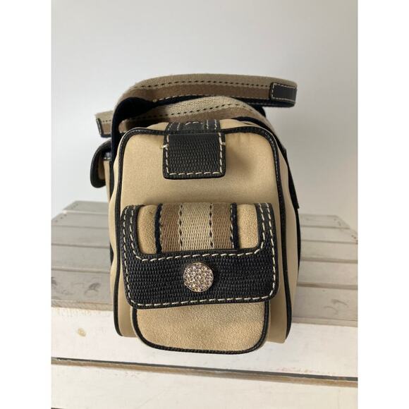 MICHAEL KORS SATIN, CANVAS STRIPED BLINGED MAKEUP DUFFLE BAG - Picture 2 of 16